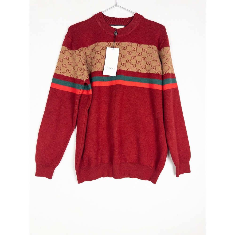 Gucci Mens Red GG Monogram‎ Web Stripe Knit Sweater and Pants Tracksuit Set